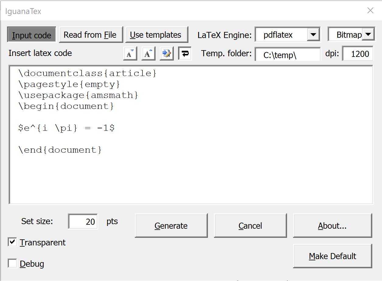 Iguana Tex input window