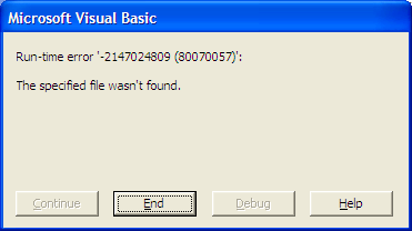 Run-time error '-2147024809 (80070057)': The specified file wasn't found.